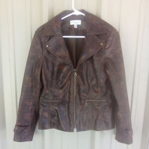 Women's Faux Leather Snakeskin Lined Brown Moto Jacket Size Small Vegan